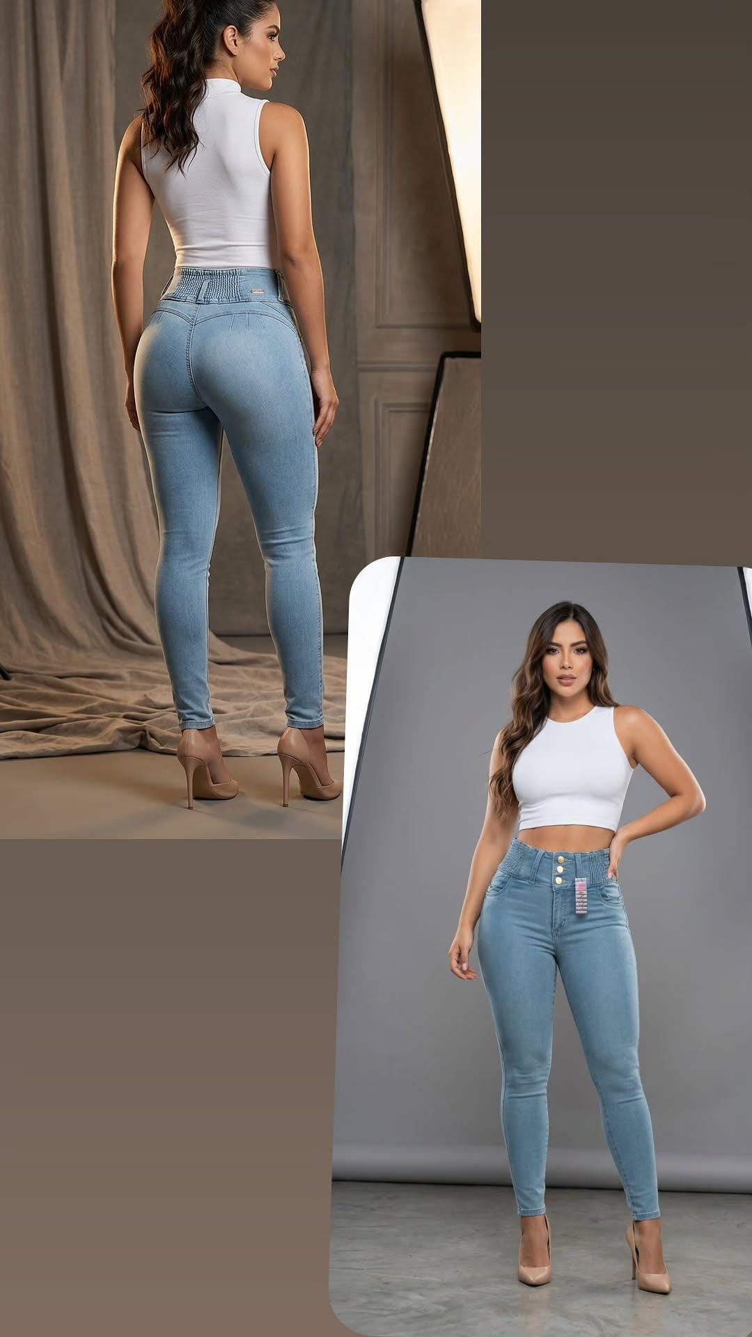 Jeans pretina elástica levanta cola