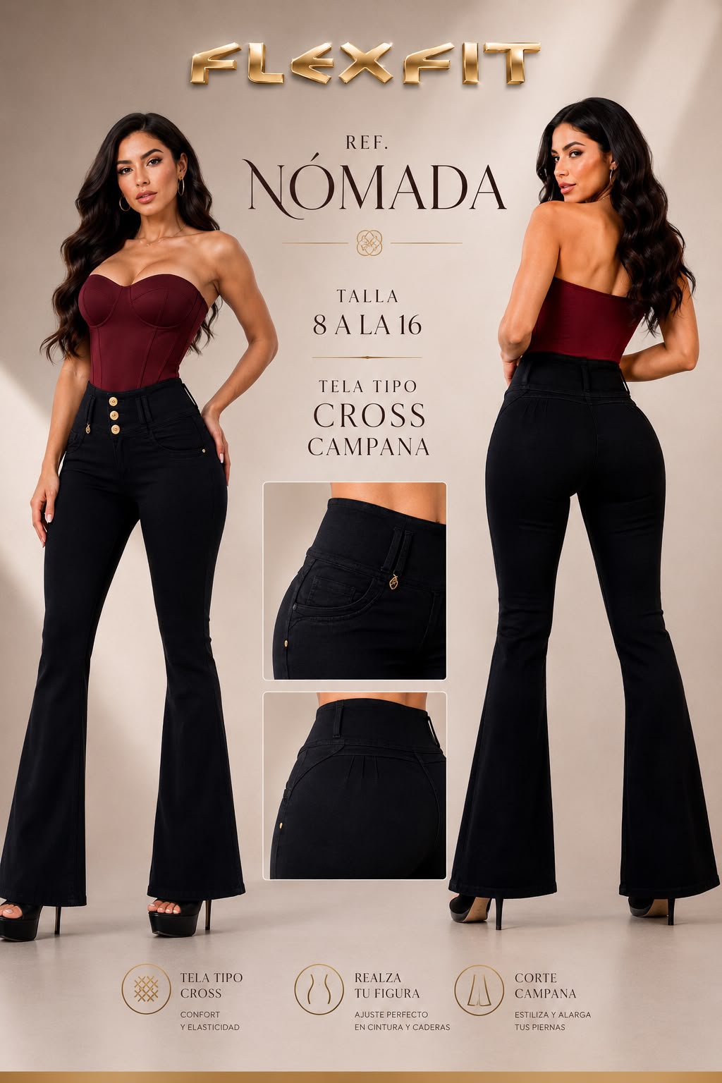 JEANS COLOMBIANO NEGRO CAMPANA tela cross